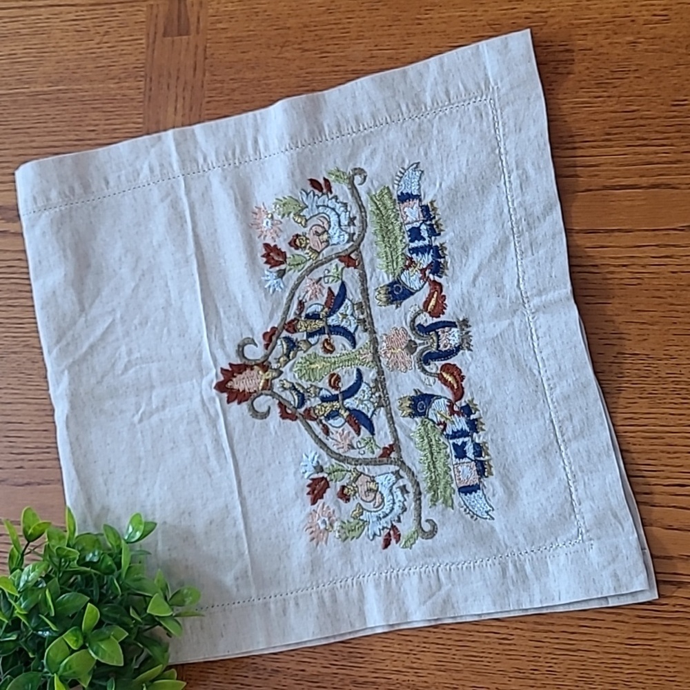 VINTAGE Embroidered 'Greek Dancers' Short Table Runner